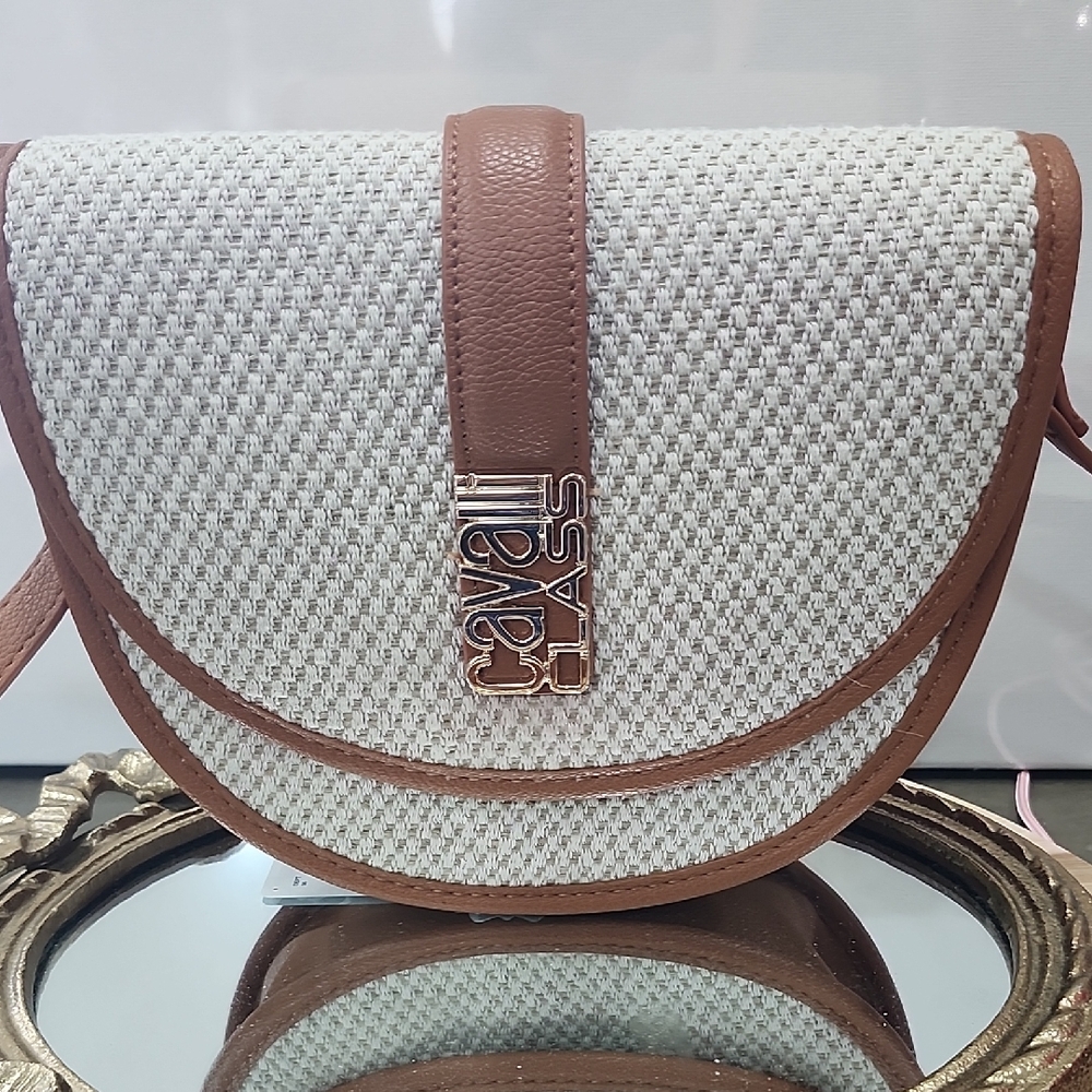 Cavalli Class Tan and White Crossbody Bag